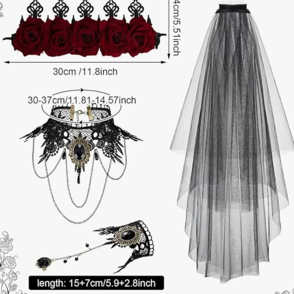 Halloween Vintage Rose Floral Gothic Crown Headpiece 5pcs